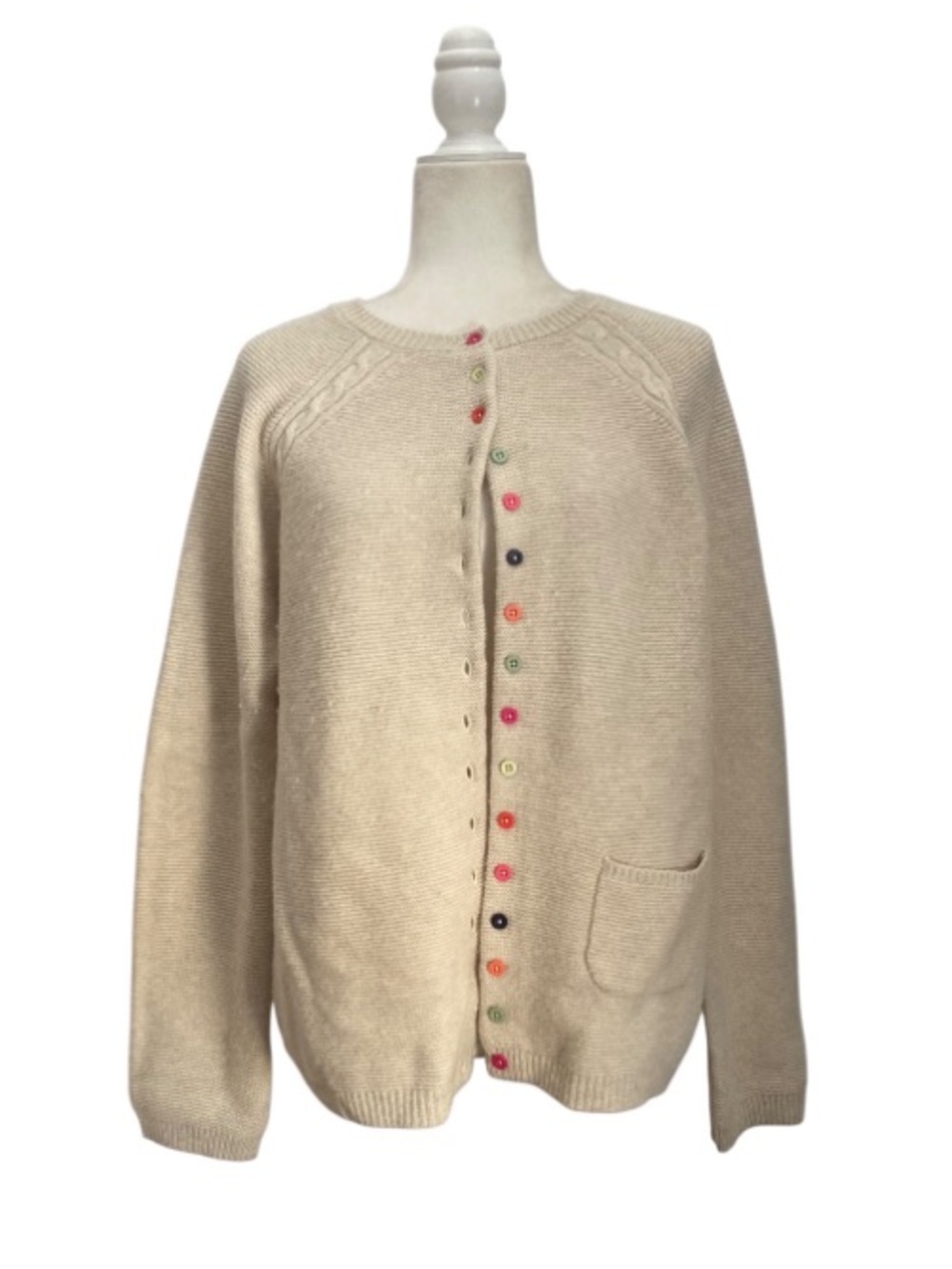 Tabitha Webb Lambswool Cardigan Oatmeal Multicolor Button Knit Sweater - Picture 5 of 9